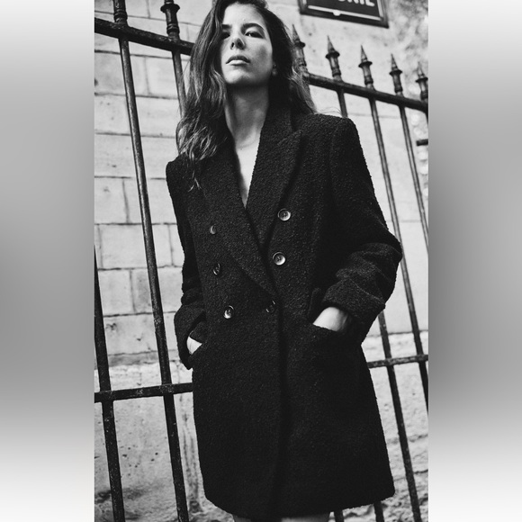 Zara Long boucle Double Breasted Blazer coat - Picture 2 of 6